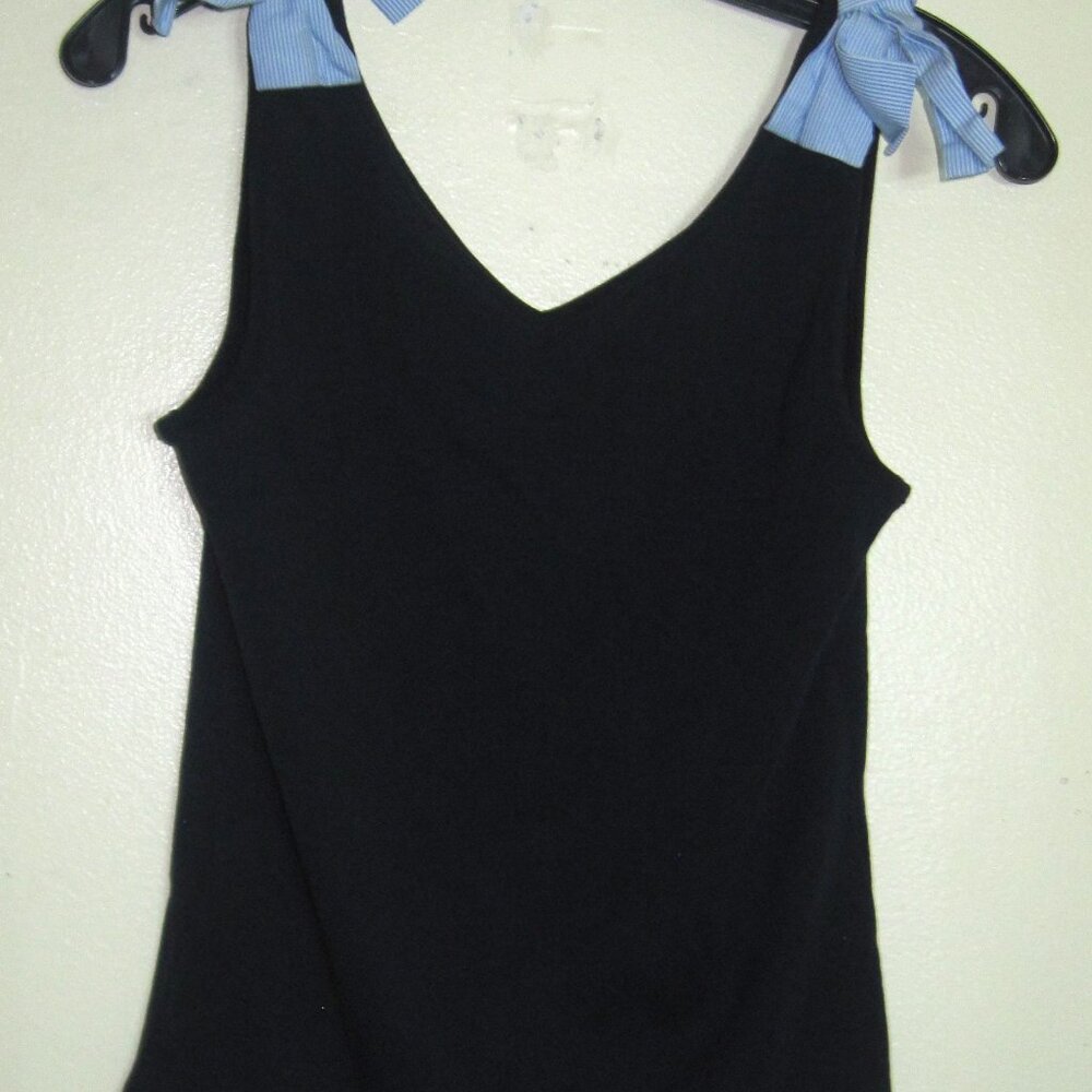 TOMMY HILFINGER-Girls Tank Top Size S/P-Blue With-Bows On Shoulders 100% Cotton